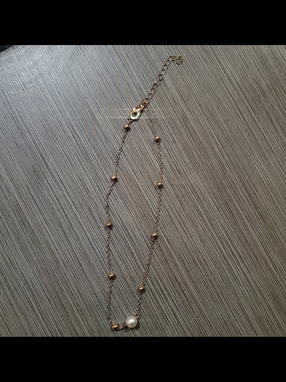 Gold-Tone Beaded Chain Necklace with Single Pearl Accent
